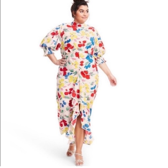 Rixo X Target NWT Floral Mock Neck Cascade Ruffle Midi / Maxi Dress Size 28W/30W - Picture 1 of 9